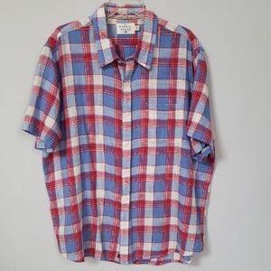 The Normal Brand Men's 2XL Red White Blue Plaid Button Down Shirt Brushed Cotton